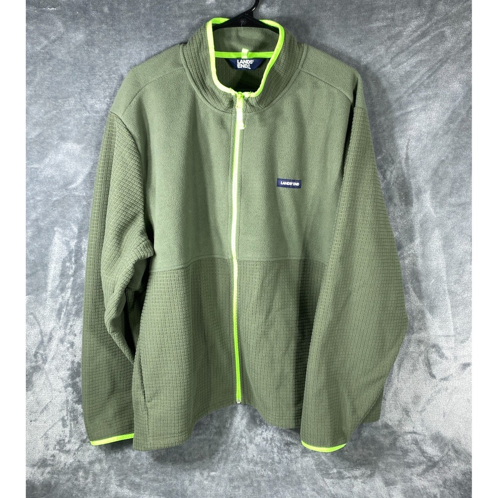 Lands' Sweatshirt Mens XXL 2XL Classic Cotton Quarter Zip Green Textured Neon